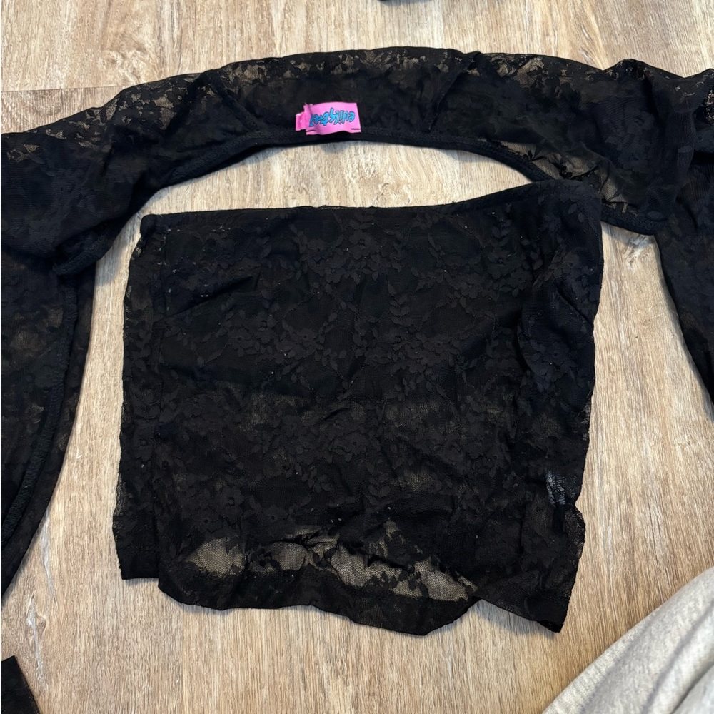 EDIKTED Black Lace Shrug with Tube Top sheer lace